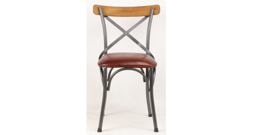 Chaise de bistrot type industriel en cuir, bois et métal Deerfield