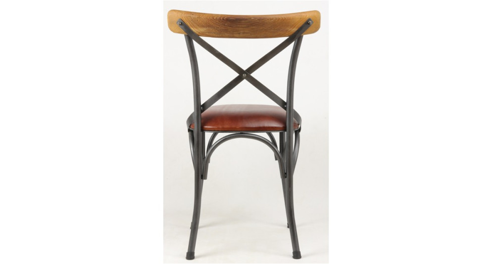 Chaise de bistrot type industriel en cuir, bois et métal Deerfield