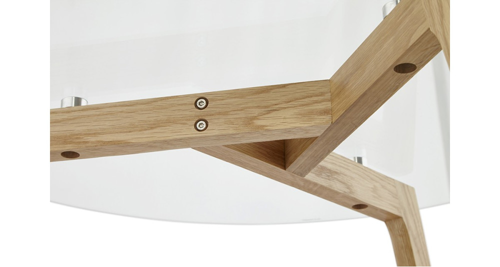 Table basse ronde en verre et bois design scandinave Lazy