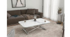 Table basse relevable et extensible Victoire - marbre blanc mat, pied chromé - 6