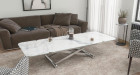 Table basse relevable et extensible Victoire - marbre blanc mat, pied chromé - 2