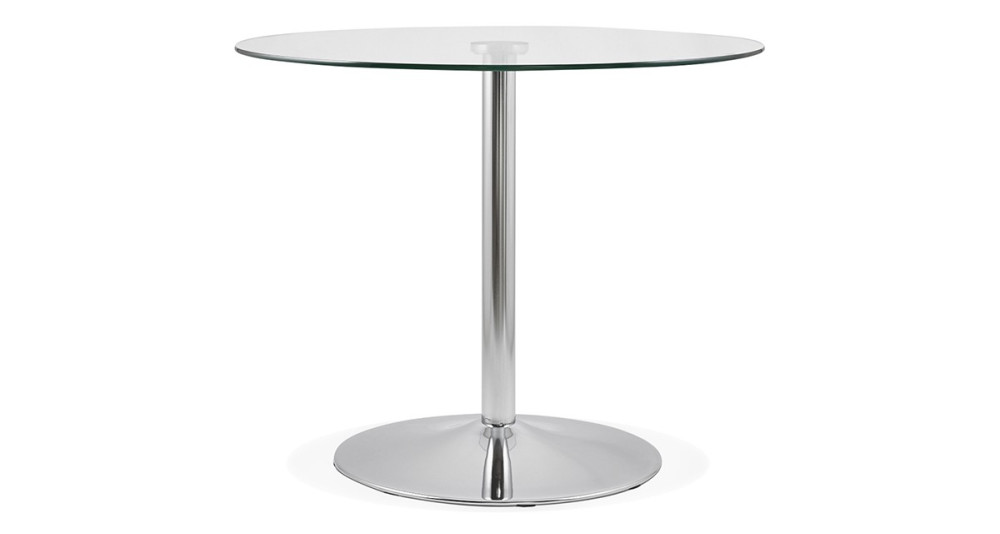 Table repas ronde en verre et pied chromé diamètre 90 cm Adrienne
