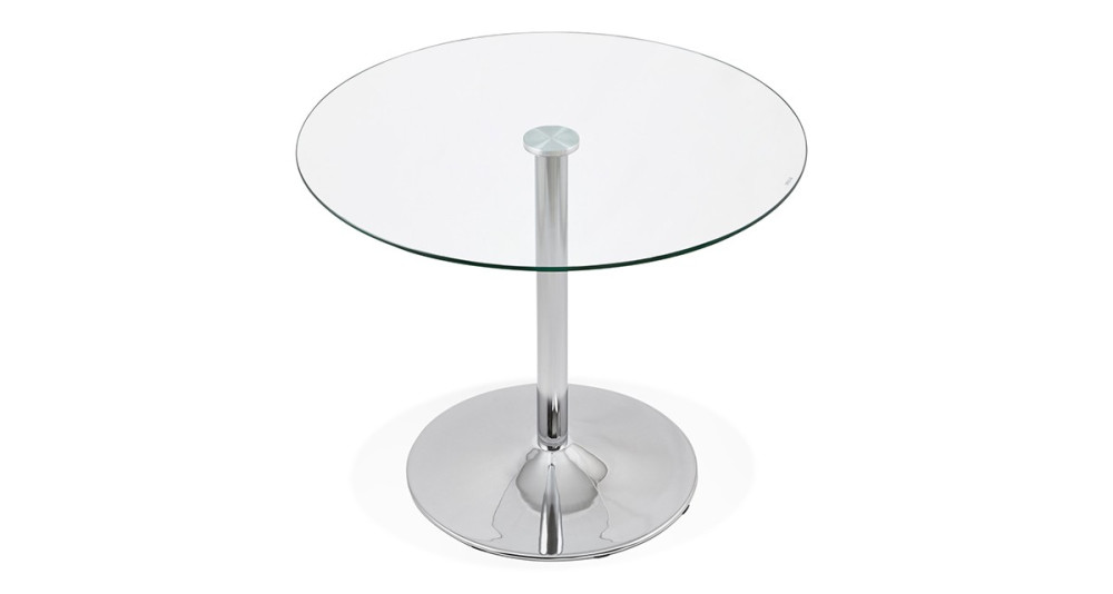 Table repas ronde en verre et pied chromé diamètre 90 cm Adrienne