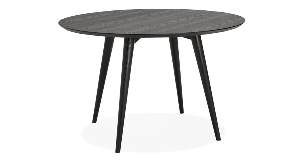 Table repas scandinave avec plateau rond en bois noir diamètre 120 cm Valentine