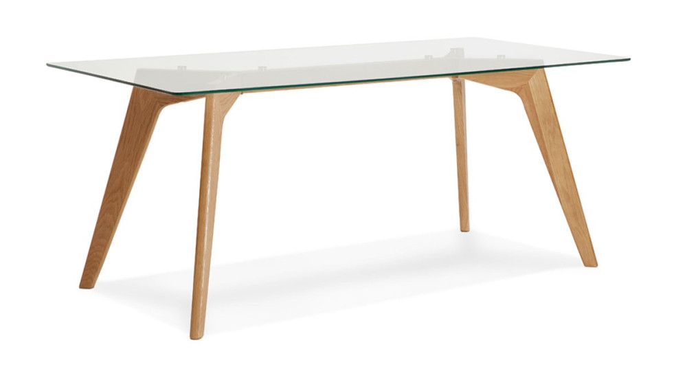 Table au design scandinave 180 x 90 cm avec plateau verre Oceane
