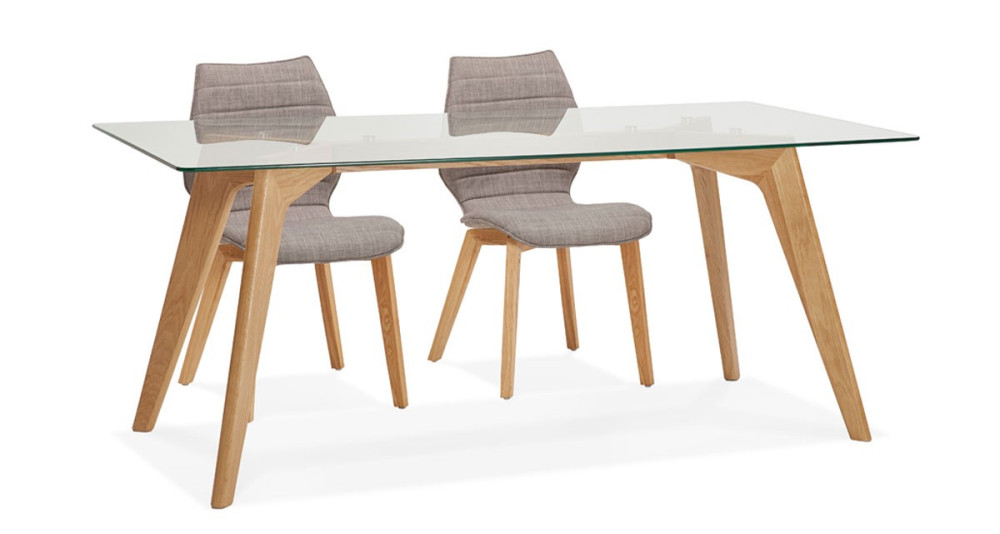 Table au design scandinave 180 x 90 cm avec plateau verre Oceane