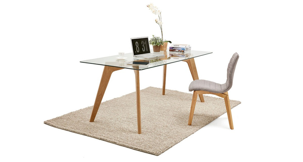 Table design scandinave 180 x 90 cm avec plateau en verre Oceane