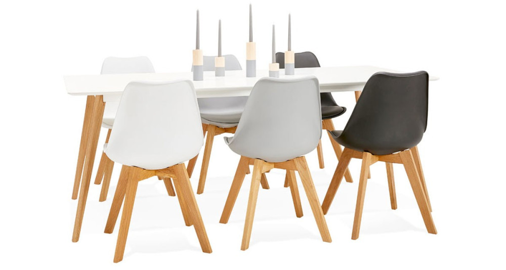 Table de repas scandinave 200 x 90 cm blanche et pieds chêne Olivia