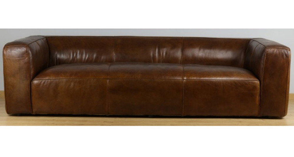 Grand canapé 4 places en cuir pleine fleur marron Terre Neuve