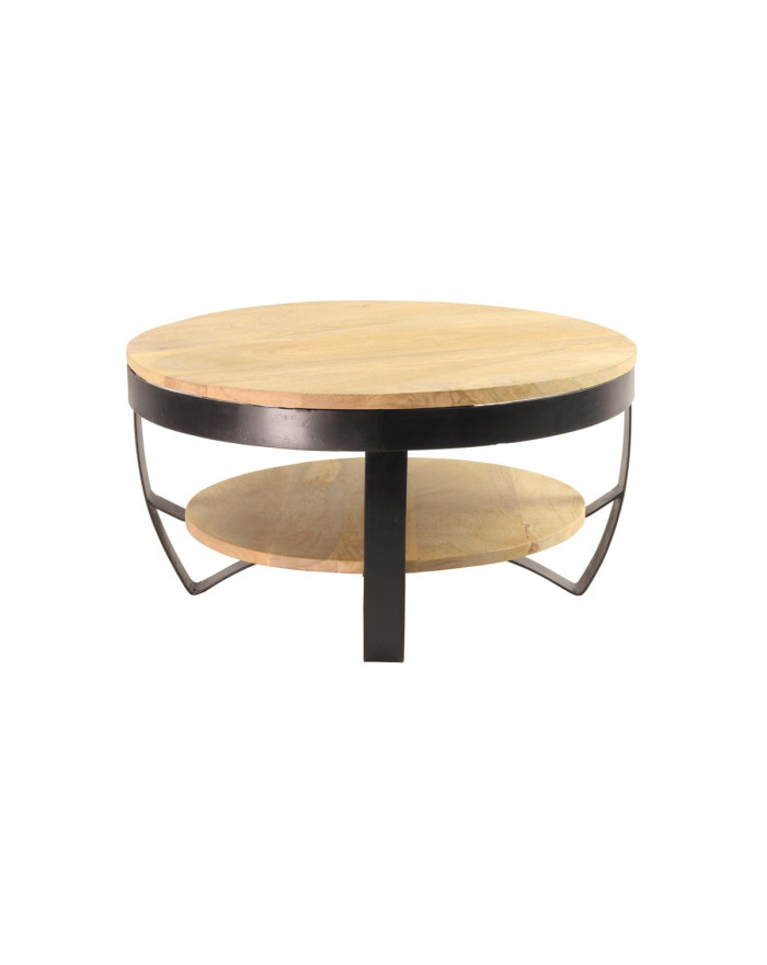 Table basse ronde industrielle bois et métal Marianna