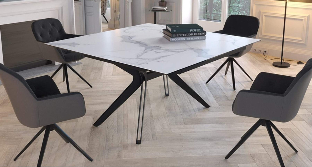 Table extensible rectangle/carrée en céramique marbre Elegance