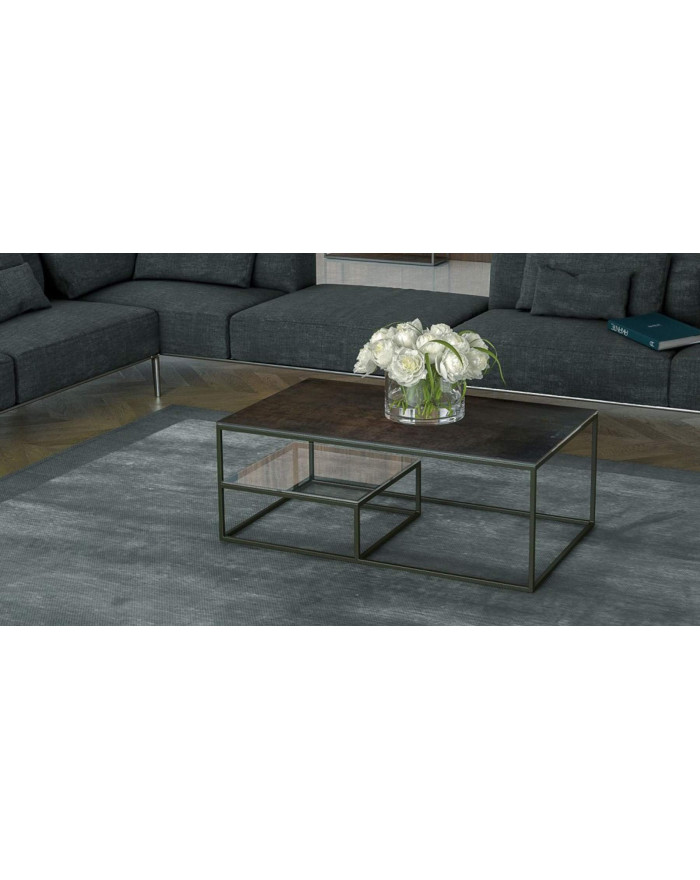 Table basse chic avec étagère en verre Erika - 3 coloris