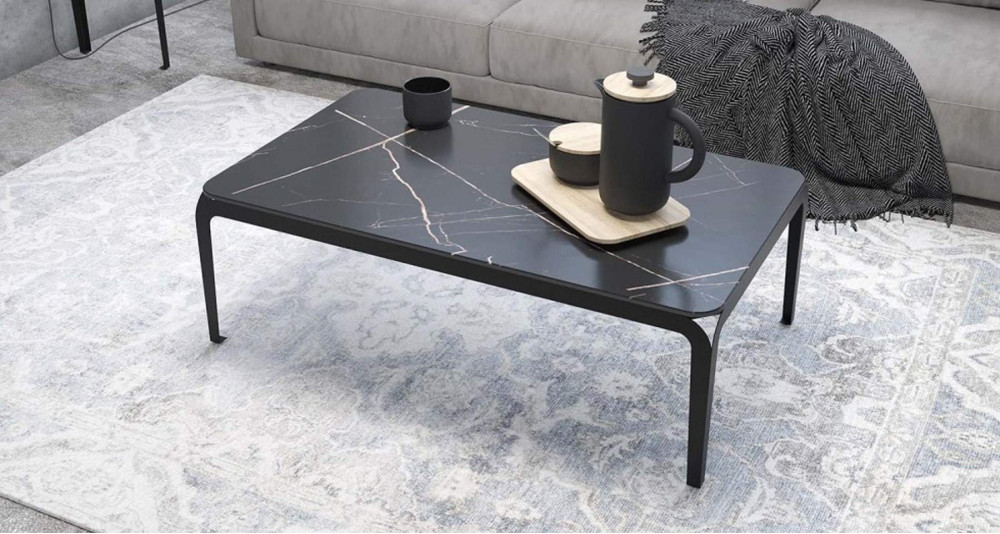 Table basse haut de gamme en céramique marbre noir Corinthe