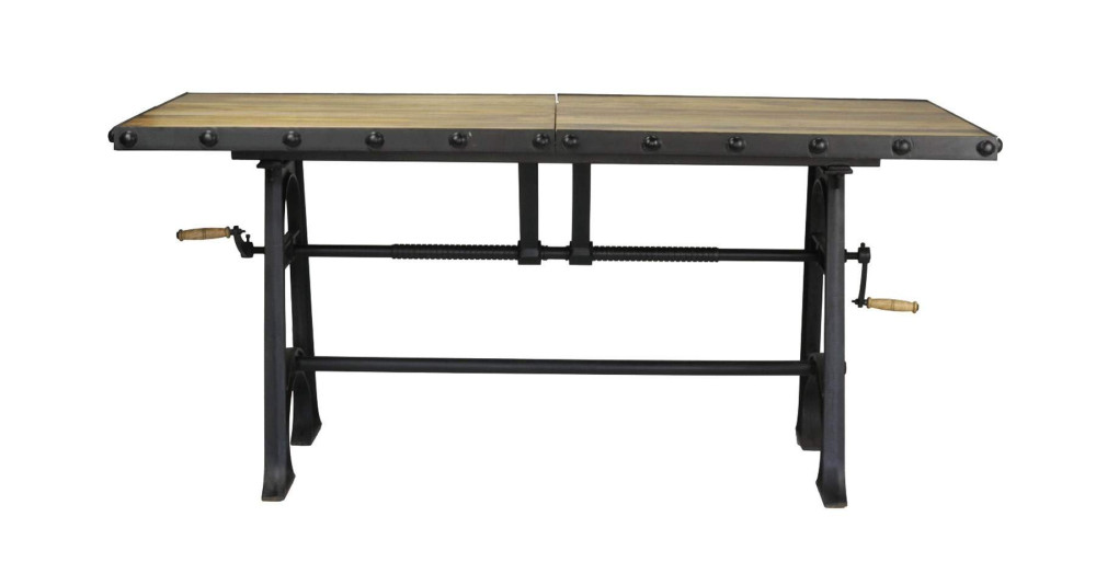 Table industrielle extensible à manivelle en bois et métal Monument