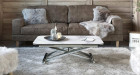 Table basse relevable et extensible Victoire - marbre blanc mat, pied chromé - 9