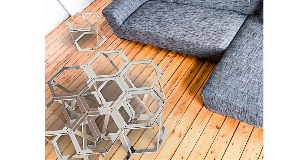 Coin de canapé avec plateau hexagonal en céramique grise Melody