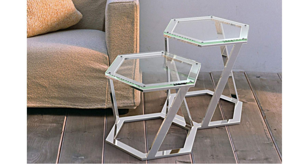 Bout de canapé hexagonal en verre ou en céramique Melody