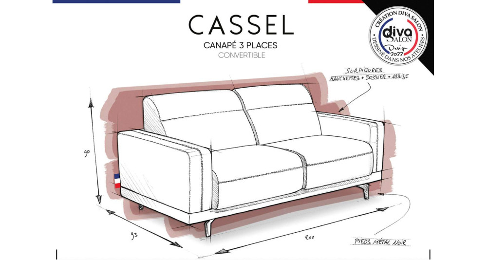 Canapé convertible de luxe Cassel marque DIVA