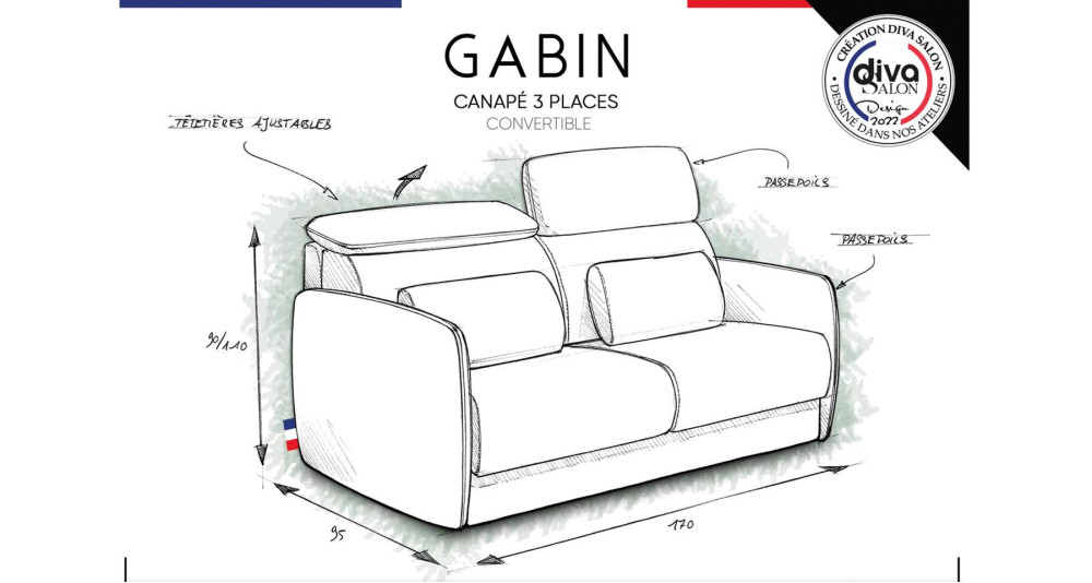 Canapé convertible pour petit salon Gabin marque DIVA