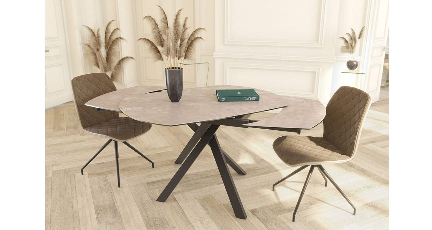 Table céramique extensible contemporaine pied central Gizeh