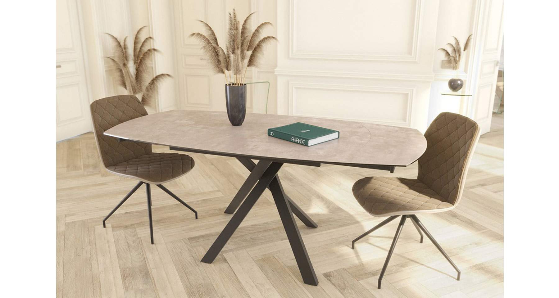 Table céramique extensible contemporaine pied central Gizeh