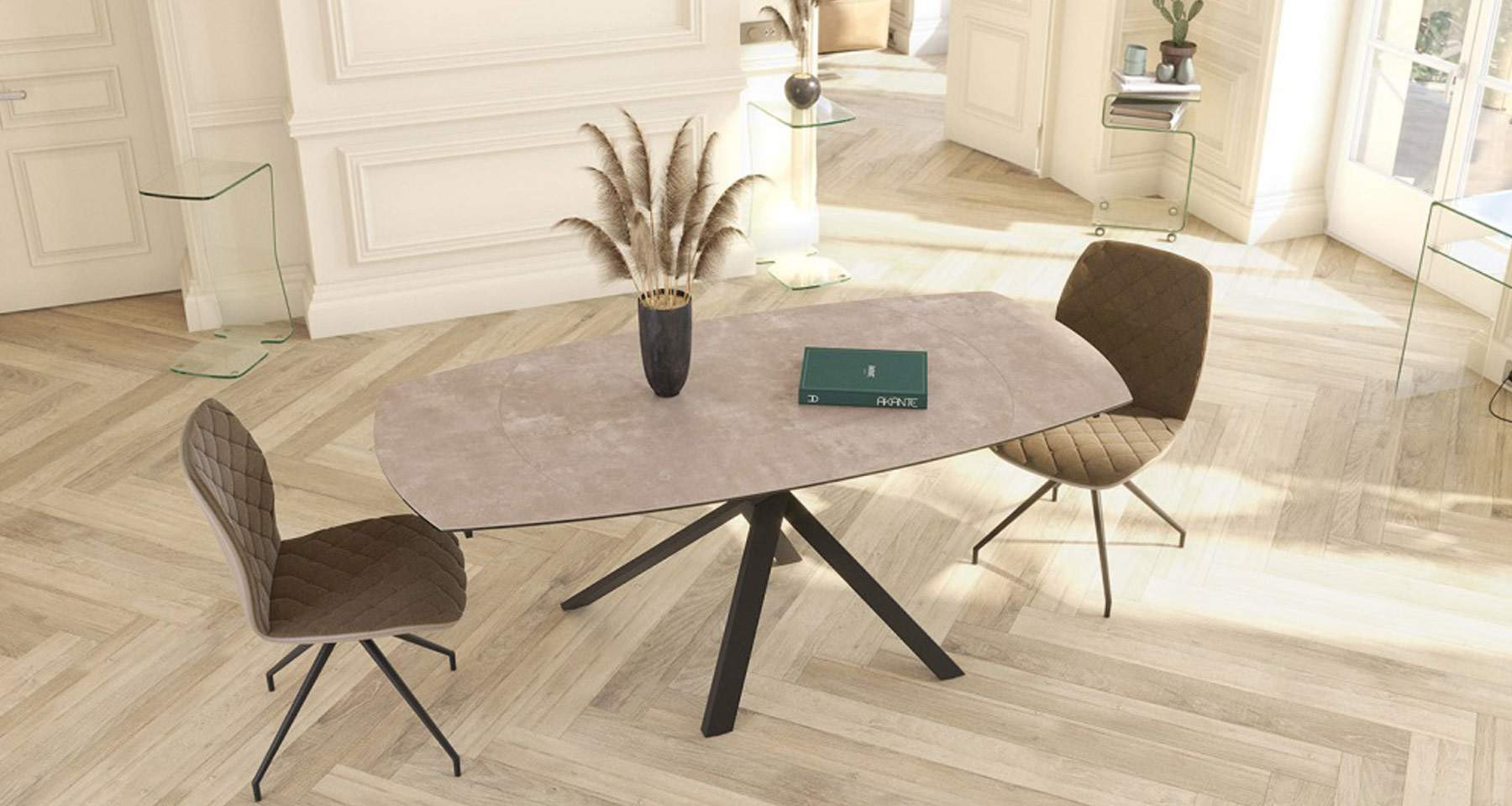 Table céramique extensible contemporaine pied central Gizeh