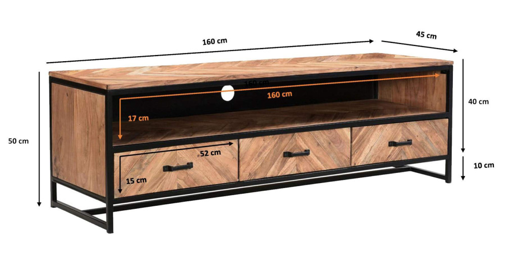 Meuble Tv en bois de manguier 3 tiroirs