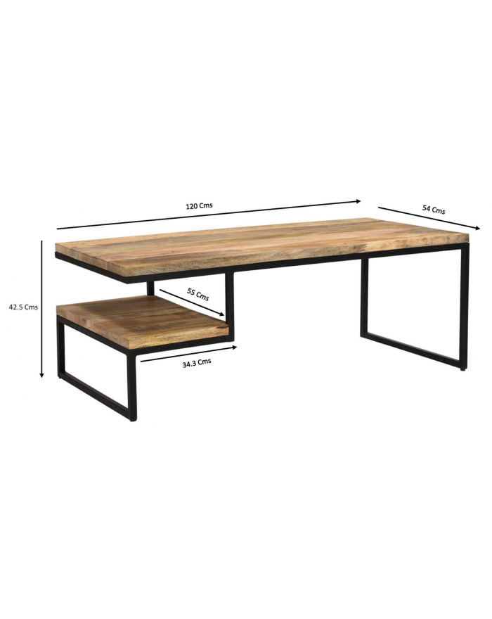 Table basse asymétrique en bois et métal