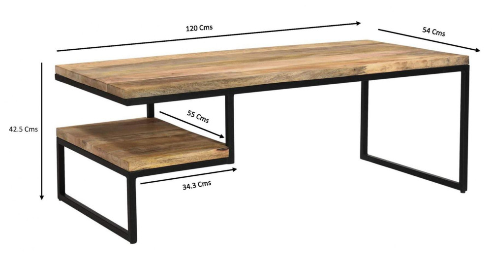 Table basse asymétrique en bois et métal