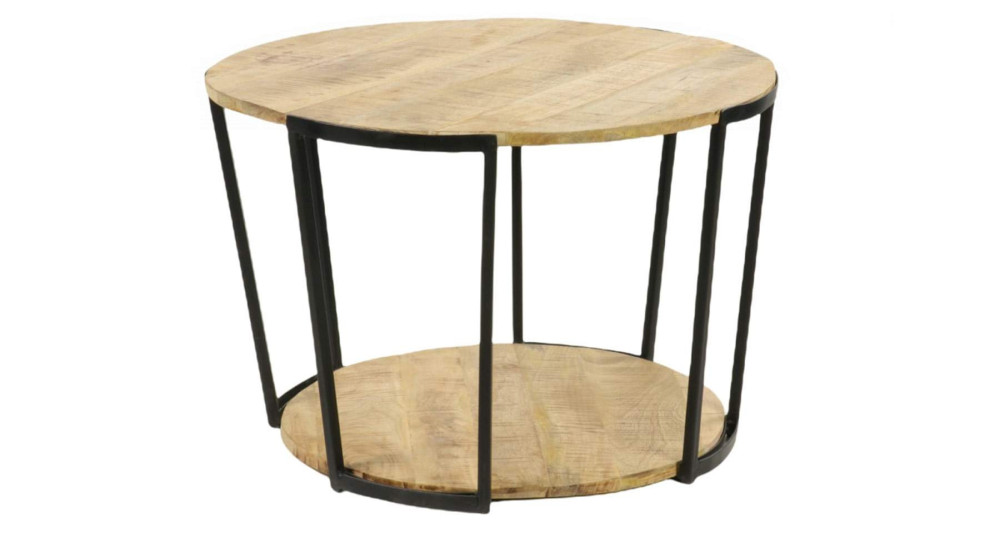 Table basse ronde bois et métal diamètre 70 cm