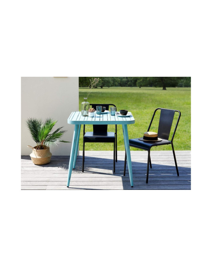 Table carrée 75x75 en alu bleu vintage