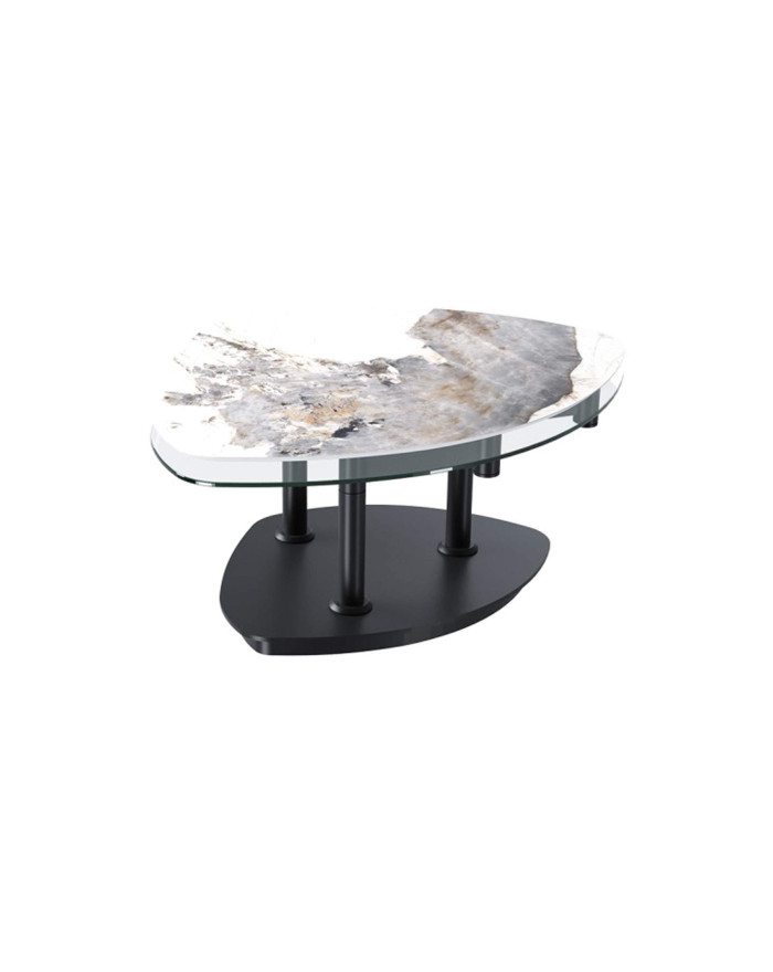 Table basse 2 plateaux marbre et verre Delicias