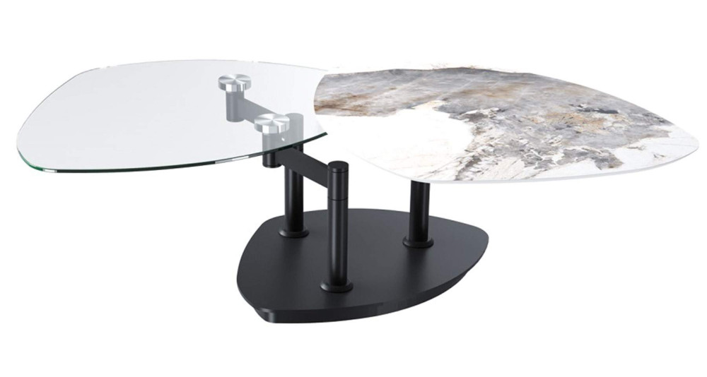 Table basse 2 plateaux marbre et verre Delicias