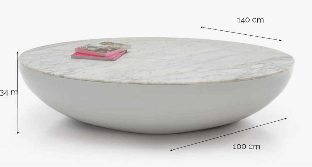 Table basse ovale en marbre blanc Luna