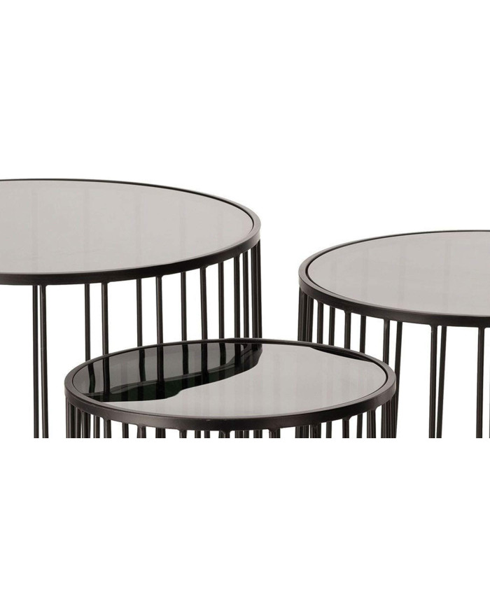Set de 3 tables basses noires en verre et métal Linosa - 3