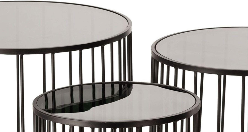 Set de 3 tables basses noires en verre et métal Linosa