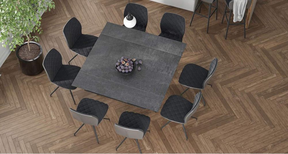 Table de repas extérieure céramique design rectangulaire effet