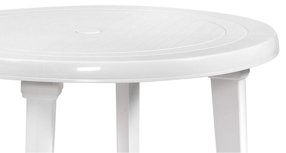Lot 26 tables jardin rondes diamètre 90 cm en plastique blanc ou vert foncé Belmiro