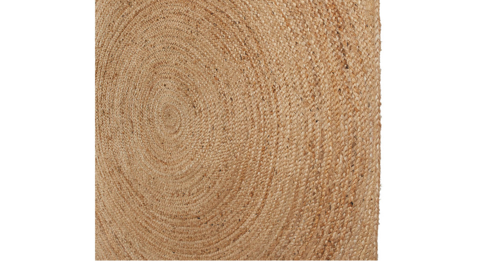 Détail tapis tissage jute naturel en forme de cercle Blanc d'Ivoire