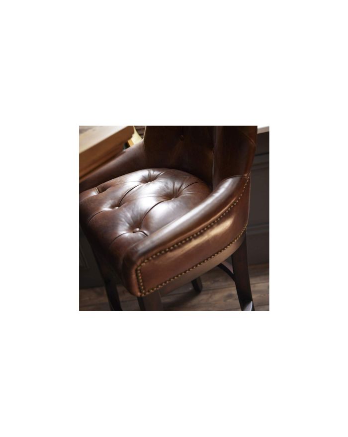 Chaise de bar cuir pleine fleur chocolat Pillsbury