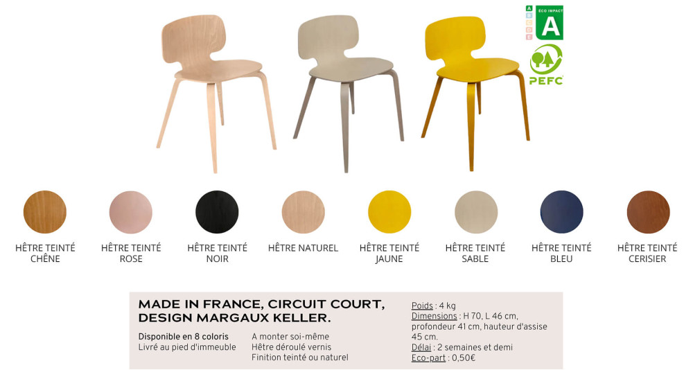 Chaise H10 en hêtre - 8 coloris - 100% française