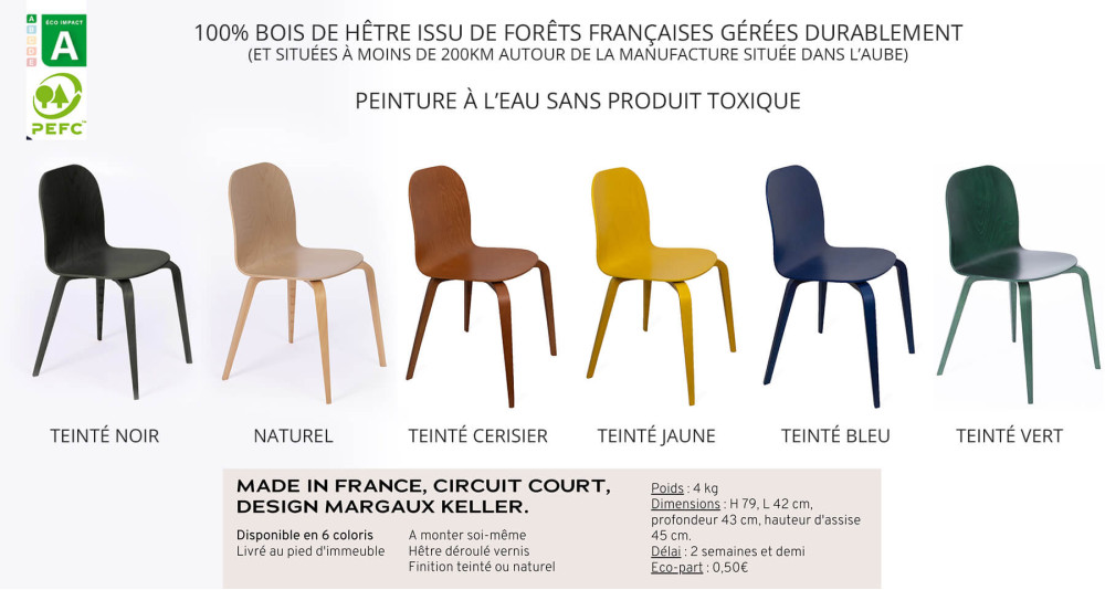 Chaise CL10B en hêtre 6 coloris - Fabrication française et écologique