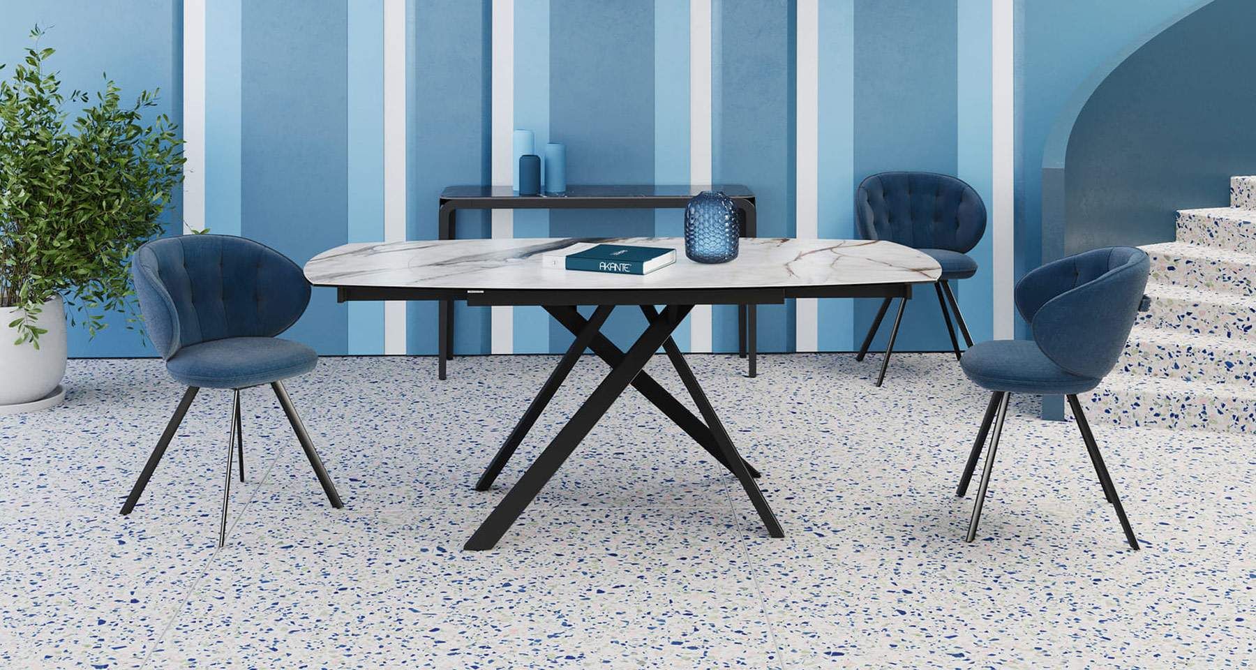 Table contemporaine extensible par rotation en céramique Stromboli