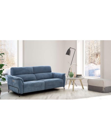 Canapé relax électrique 3 places BERGEN Velours Beige clair avec port USB