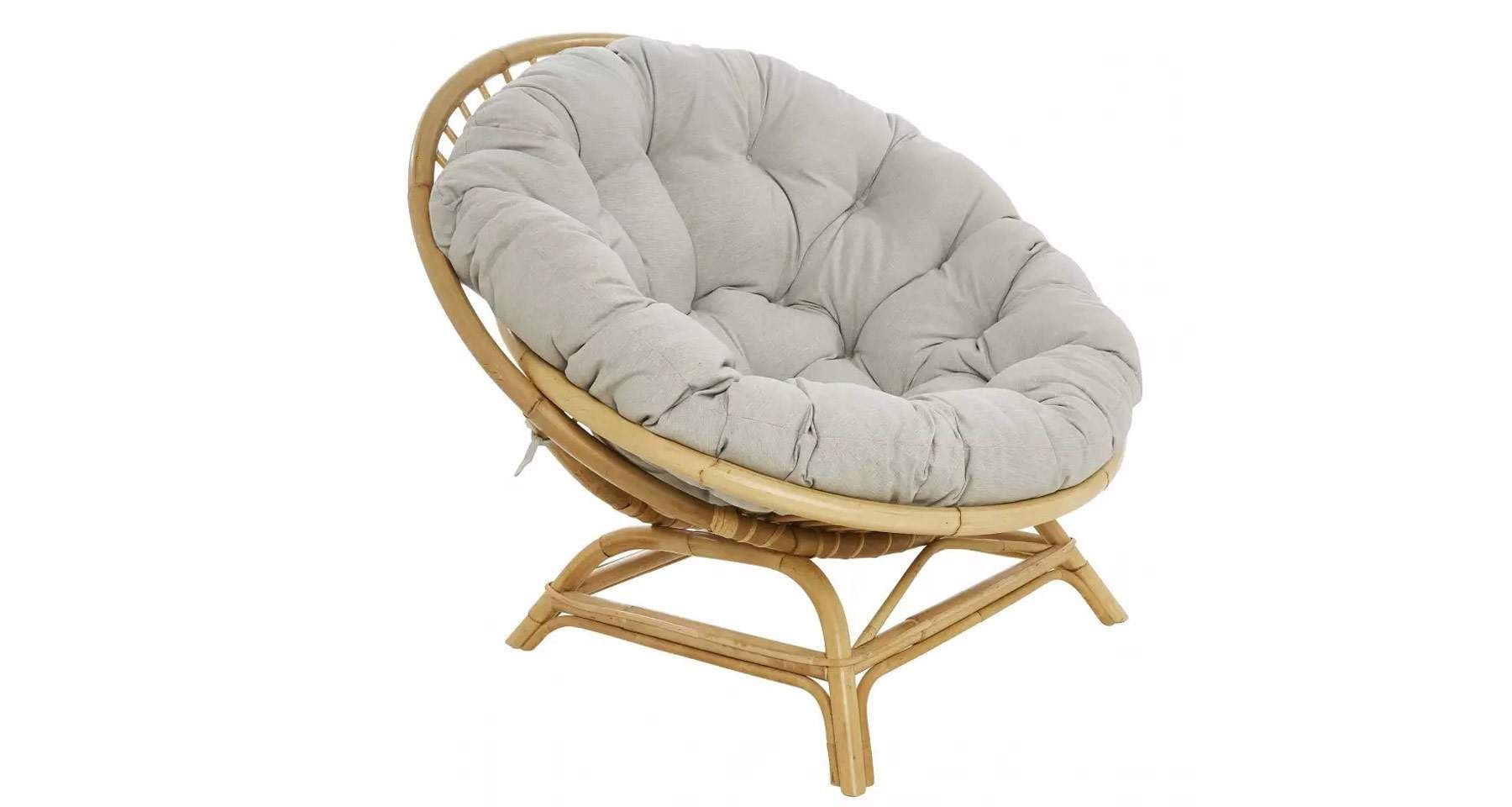 Fauteuil Coquille XXL en rotin naturel avec coussin