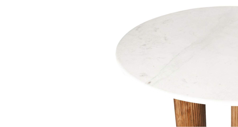 Table ronde en marbre blanc et bois de manguier Lecce