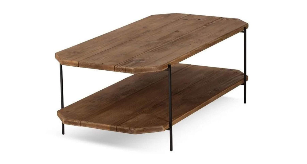 Table basse rectangle à double plateaux bois et métal noir Mavora