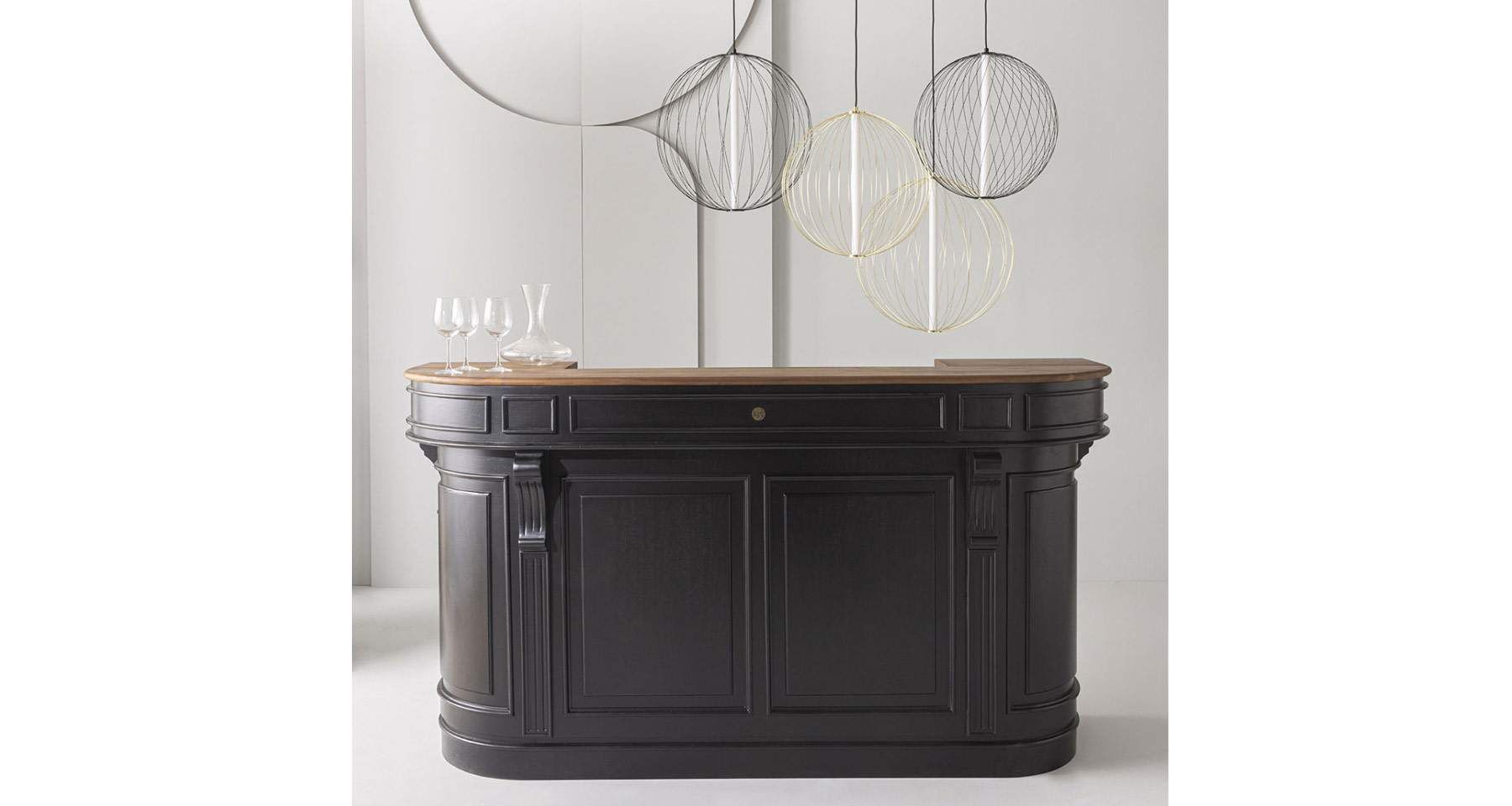 Grand comptoir de bar, brasserie en bois noir Estaminet - Signature
