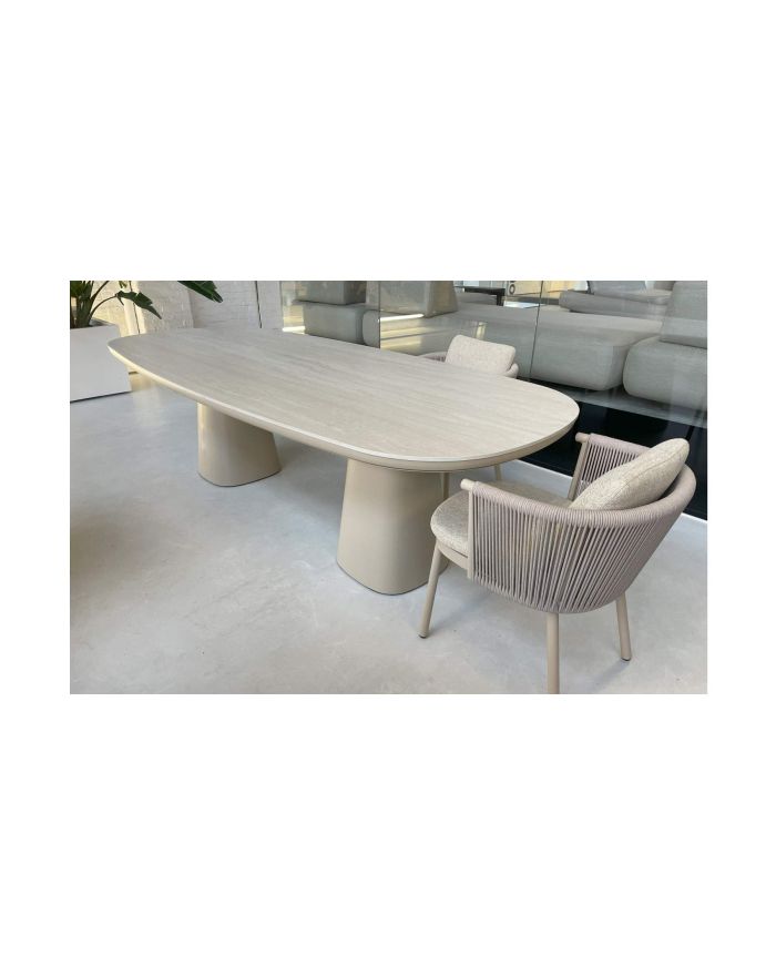 Table contemporaine en céramique travertin blanche Romero