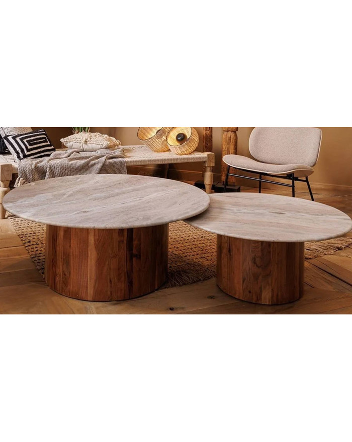 Set 2 tables basses en marbre et bois d'acacia Leone 3